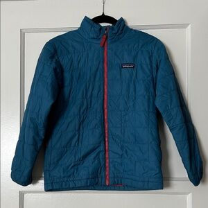 Kids Patagonia Nanopuff Teal and Red Puffer Jacket